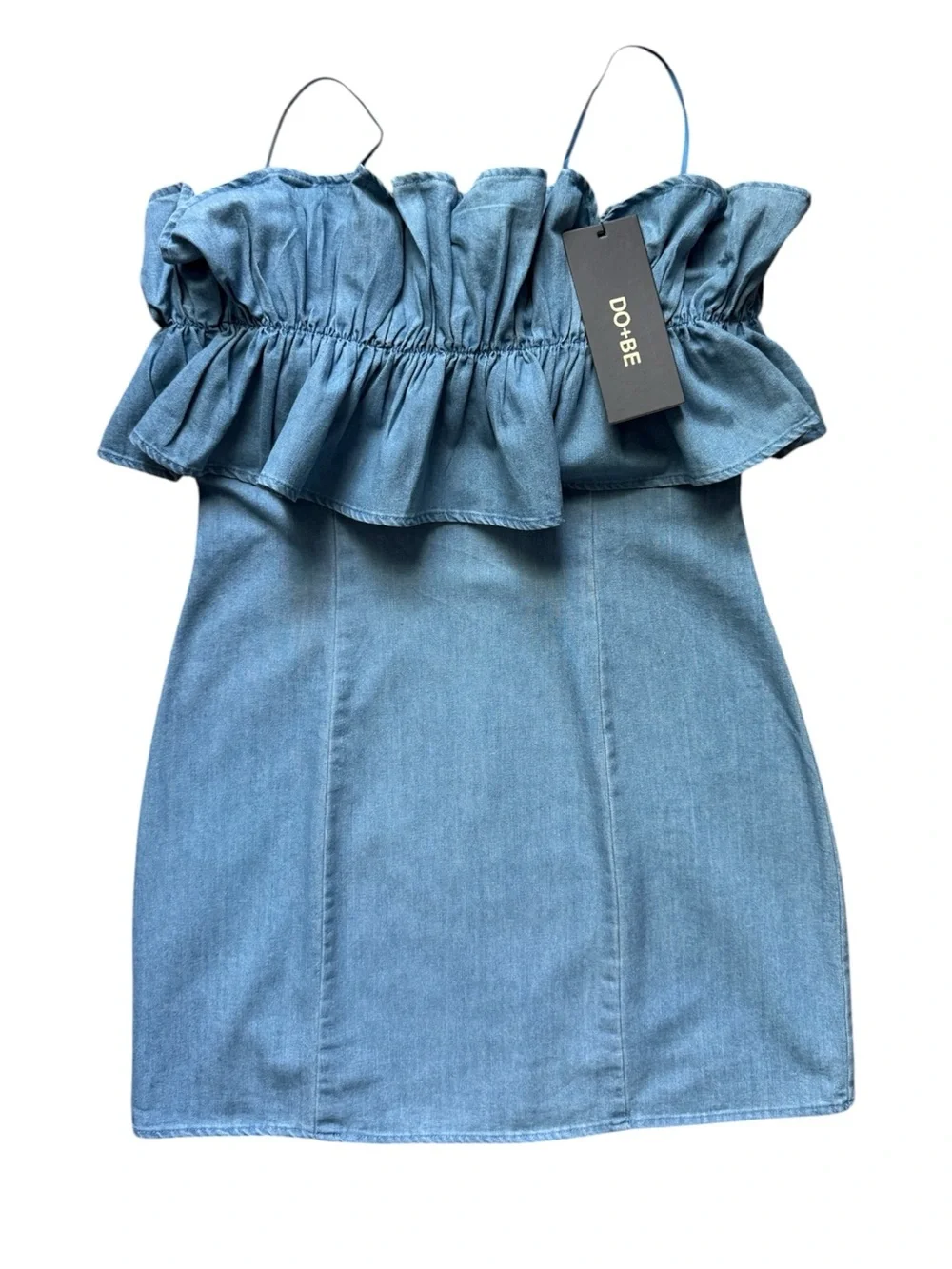 NWT! Denim Strapless Ruffle Light Wash Mini Dress Coastal Western Medium - Picture 3 of 7